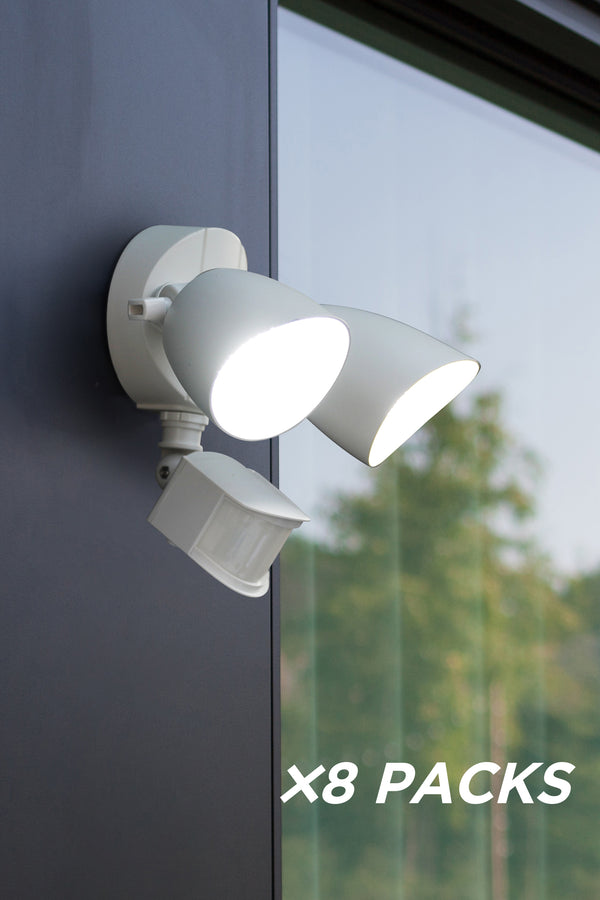 lutec 8 Packs LUTEC-Shrimp 2500LM 5000K 32W LED Motion Sensor D2D Dual-Head Floodlight White