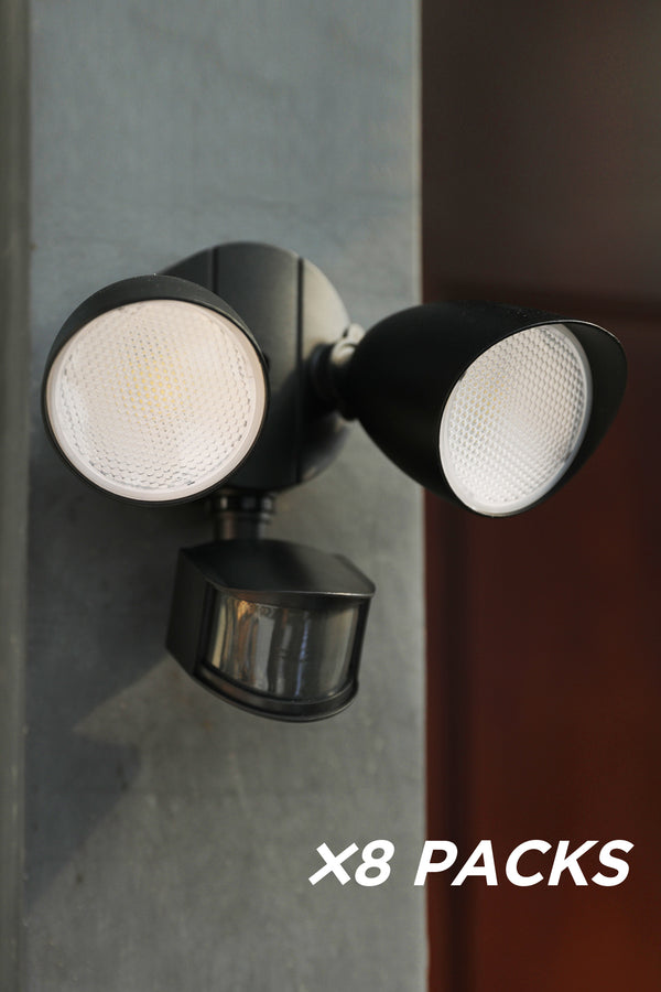 lutec 8 PACKS LUTEC-Shrimp 2500LM 5000K 32W LED Motion Sensor D2D Dual-Head Floodlight Black