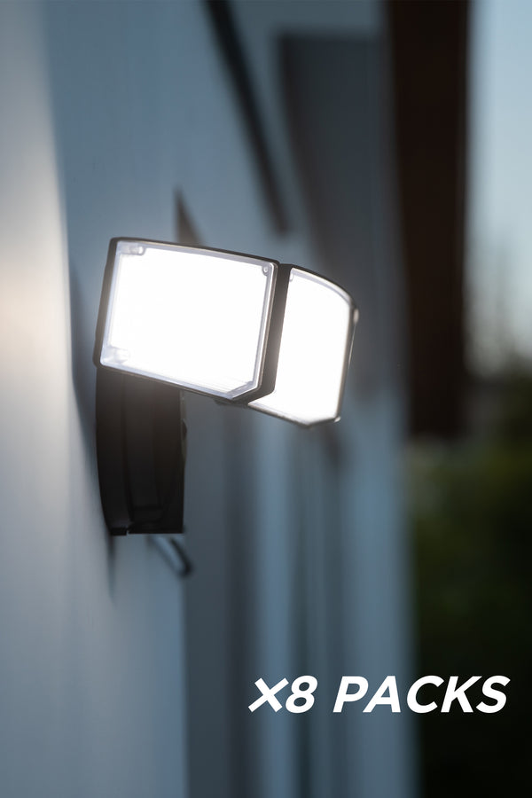 lutec 8 PACKS LUTEC-Switch Controlled Exterior Outdoor Security Light 5200LM 5000K 55W with 3 Adjustable Heads LED Flood Light Black