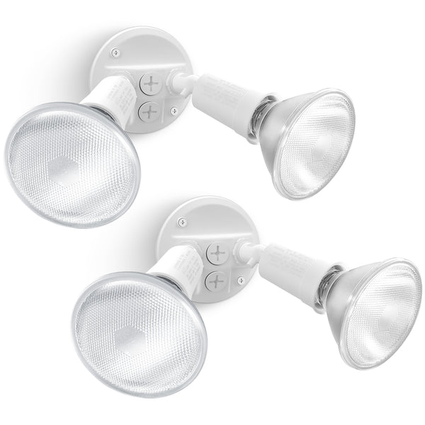 lutec LUTEC 2 Pack Adjustable Twin Par Holder Outdoor Flood Lights Switch Controlled Security Lights Floodlights Fixture Waterproof Exterior Max 300 Watt Par38 Flood Light for Garage Yard Porch-White