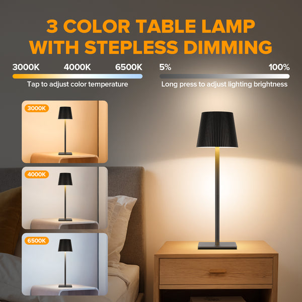 Lutec LUTEC 2 Pack Cordless Table Lamp 6000mAh Rechargeable Battery Operated Desk Lamp Two Adjustable Heights Waterproof Touch Control & 3 Color Stepless Dimming For Restaurant/Bedroom/Bars/Outdoor (Black)