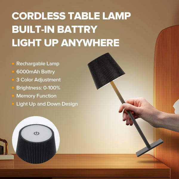 Lutec LUTEC 2 Pack Cordless Table Lamp 6000mAh Rechargeable Battery Operated Desk Lamp Two Adjustable Heights Waterproof Touch Control & 3 Color Stepless Dimming For Restaurant/Bedroom/Bars/Outdoor (Black)