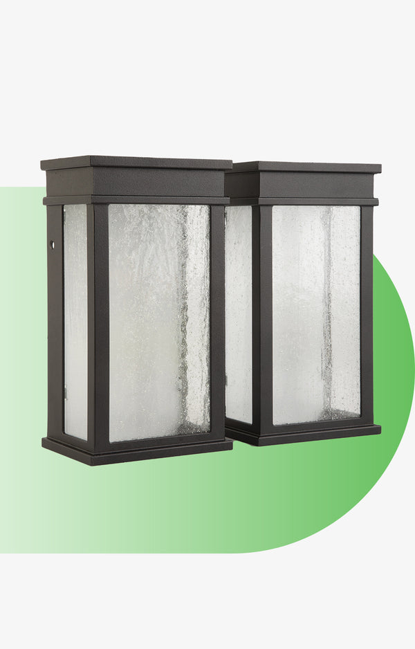 Lutec LUTEC-2 Packs LED Wall Light With Seeded Glass 1000LM 3000K 11.4W Dusk To Dawn Indoor/Outdoor Black