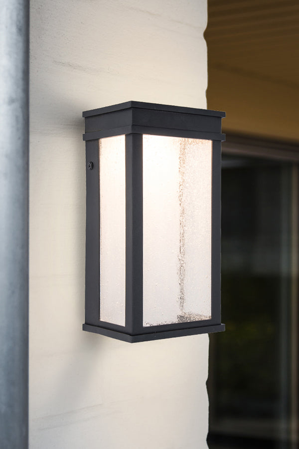 Lutec LUTEC-2 Packs LED Wall Light With Seeded Glass 1000LM 3000K 11.4W Dusk To Dawn Indoor/Outdoor Black