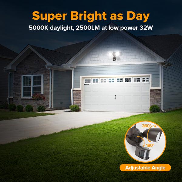 Lutec LUTEC 32W 2500 Lumen LED Security Lights Motion Sensor Light Outdoor 5000K Daylight IP65 Waterproof Dusk To Dawn Motion Detector Flood Light For Garage Yard Porch-Brown