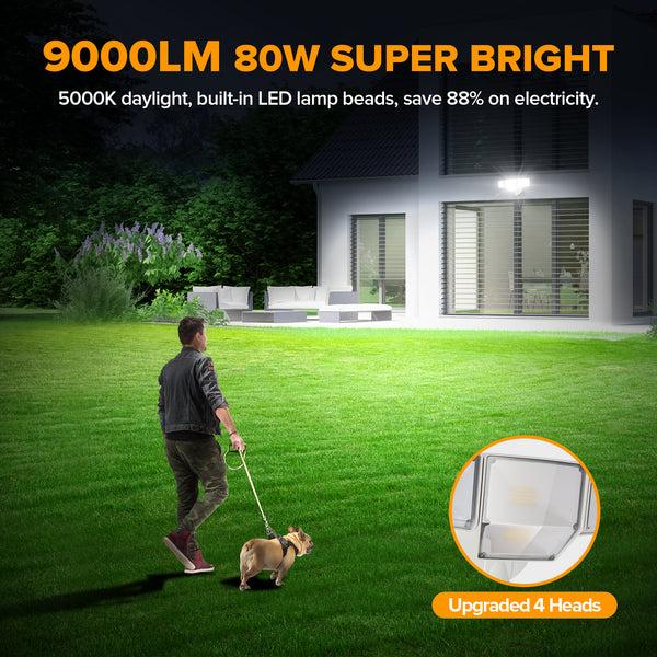 Lutec LUTEC 80W 9000LM Flood Lights Outdoor Switch Controlled LED Security Lights With 4 Heads IP65 Waterproof 5000K Daylight For Garage Yard Patio (White)
