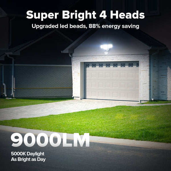 Lutec LUTEC 80W 9000LM LED Security Lights Motion Sensor Outdoor Lights 4 Head LED Flood Lights Outdoor 5000K Daylight IP65 Waterproof Motion Detected Lights For Outside House Garage Yard (White)