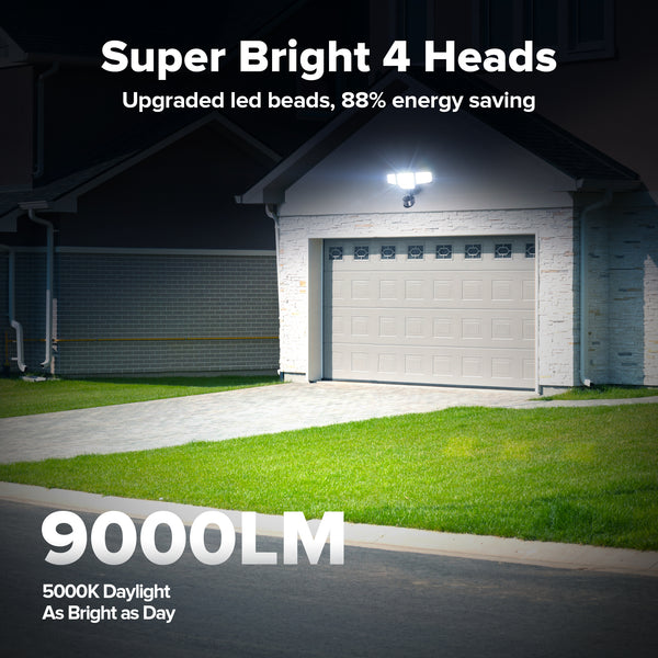 Lutec LUTEC 80W 9000LM LED Security Lights Motion Sensor Outdoor Lights 4 Head LED Flood Lights Outdoor 5000K Daylight IP65 Waterproof Motion Detected Lights For Outside House Garage Yard (Black)