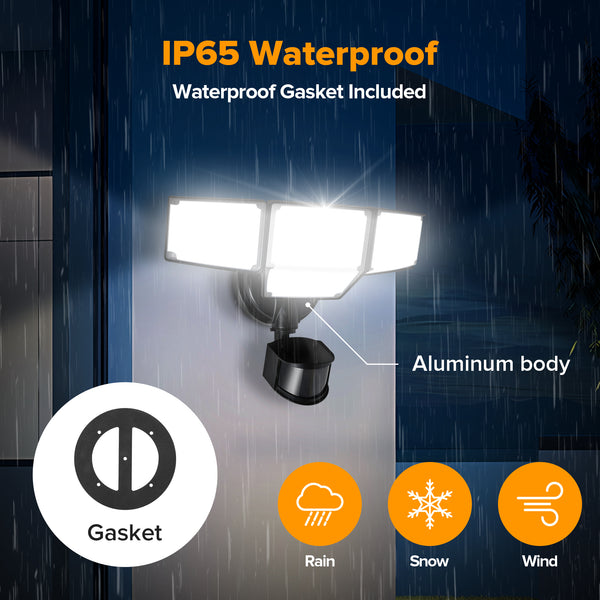 Lutec LUTEC 80W 9000LM LED Security Lights Motion Sensor Outdoor Lights 4 Head LED Flood Lights Outdoor 5000K Daylight IP65 Waterproof Motion Detected Lights For Outside House Garage Yard (Black)