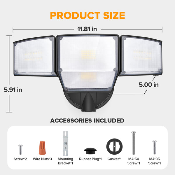 Lutec LUTEC 80W Dusk To Dawn Flood Lights Outdoor 9000LM Super Bright LED Security Light With Photocell IP65 Waterproof 5000K Daylight 4 Heads Floodlight For Garage Yard (Black)