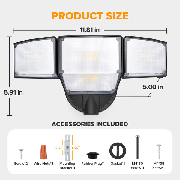 Lutec LUTEC 80W Dusk To Dawn Flood Lights Outdoor 9000LM Super Bright LED Security Light With Photocell IP65 Waterproof 5000K Daylight 4 Heads Floodlight For Garage Yard (Black)