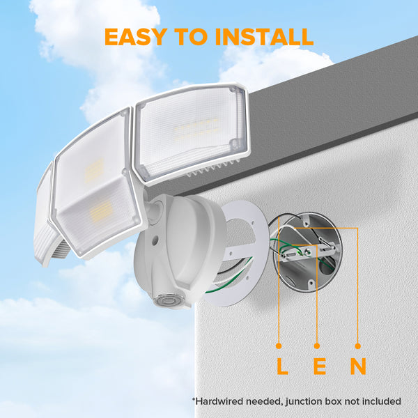 Lutec LUTEC 80W Dusk To Dawn Flood Lights Outdoor 9000LM Super Bright LED Security Light With Photocell IP65 Waterproof 5000K Daylight 4 Heads Floodlight For Garage Yard Patio (White)