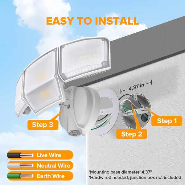 Lutec LUTEC 80W Dusk To Dawn Flood Lights Outdoor 9000LM Super Bright LED Security Light With Photocell IP65 Waterproof 5000K Daylight 4 Heads Floodlight For Garage Yard Patio (White)