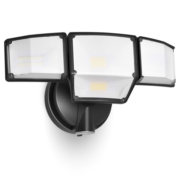 lutec LUTEC 80W Dusk to Dawn Flood Lights Outdoor 9000LM Super Bright LED Security Light with Photocell IP65 Waterproof 5000K Daylight 4 Heads Floodlight for Garage Yard (Black)