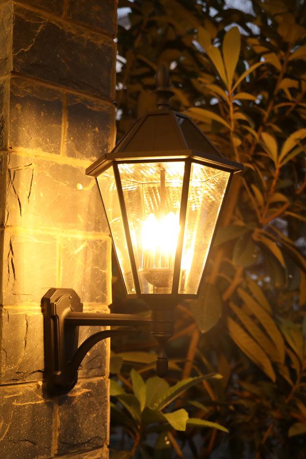 Lutec LUTEC - Black Solar Outdoor Wall Light Clear Glass Shades Dusk To Dawn 6W 300LM 2700K Warm White Black