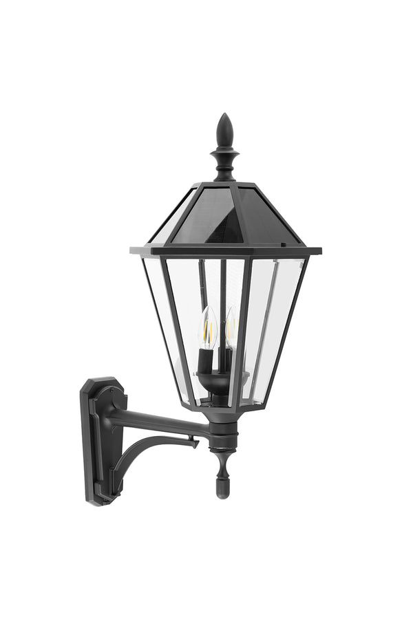 Lutec LUTEC - Black Solar Outdoor Wall Light Clear Glass Shades Dusk To Dawn 6W 300LM 2700K Warm White Black