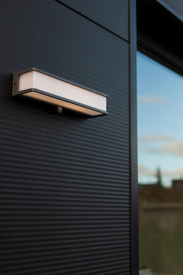 Lutec LUTEC - Doblo Outdoor Rectangular Motion Sensor Solar Wall Light 16.5W 1800LM 4000K Aluminum Anti-Rust Waterproof For Porch Patio And Garden-Dark Grey