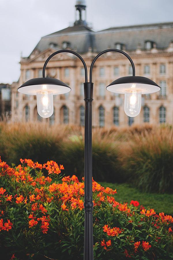 Lutec LUTEC-Dual Head Solar Outdoor Post Light Dusk To Dawn Bulbs Included Black(Head & Pole)