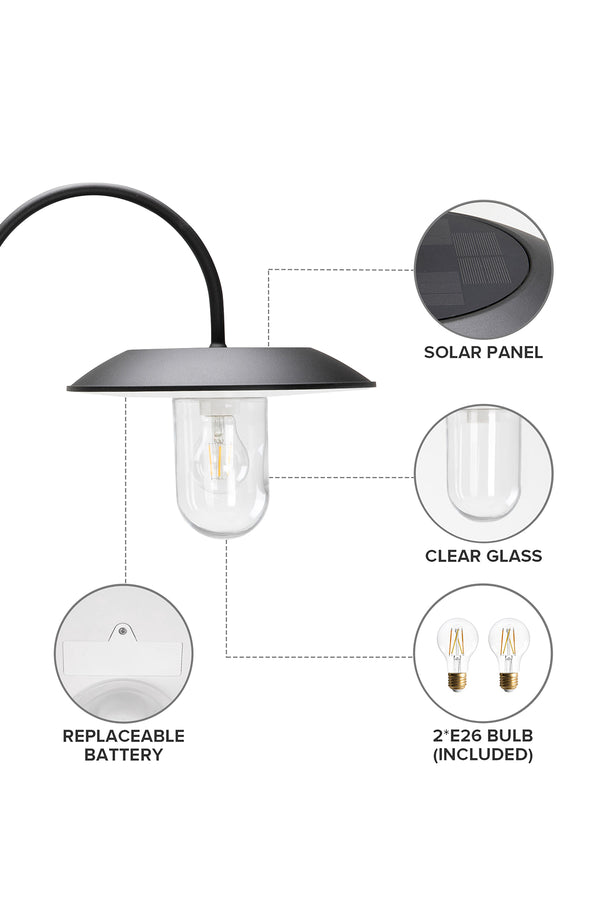 Lutec LUTEC-Dual Head Solar Outdoor Post Light Dusk To Dawn Bulbs Included Black(Head & Pole)