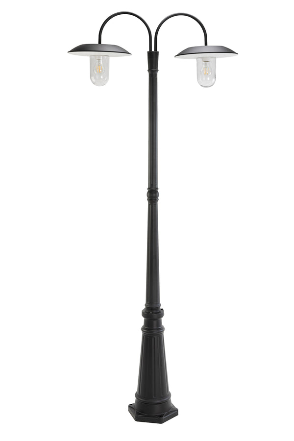 Lutec LUTEC-Dual Head Solar Outdoor Post Light Dusk To Dawn Bulbs Included Black(Head & Pole)