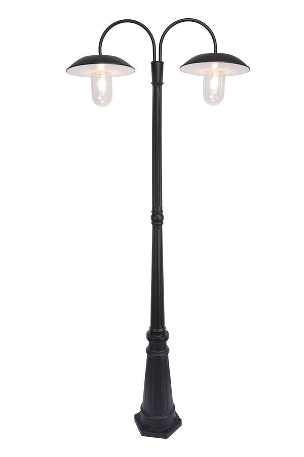 lutec LUTEC-Dual Head Solar Outdoor Post Light Dusk to Dawn Bulbs Included Black(Head & Pole)