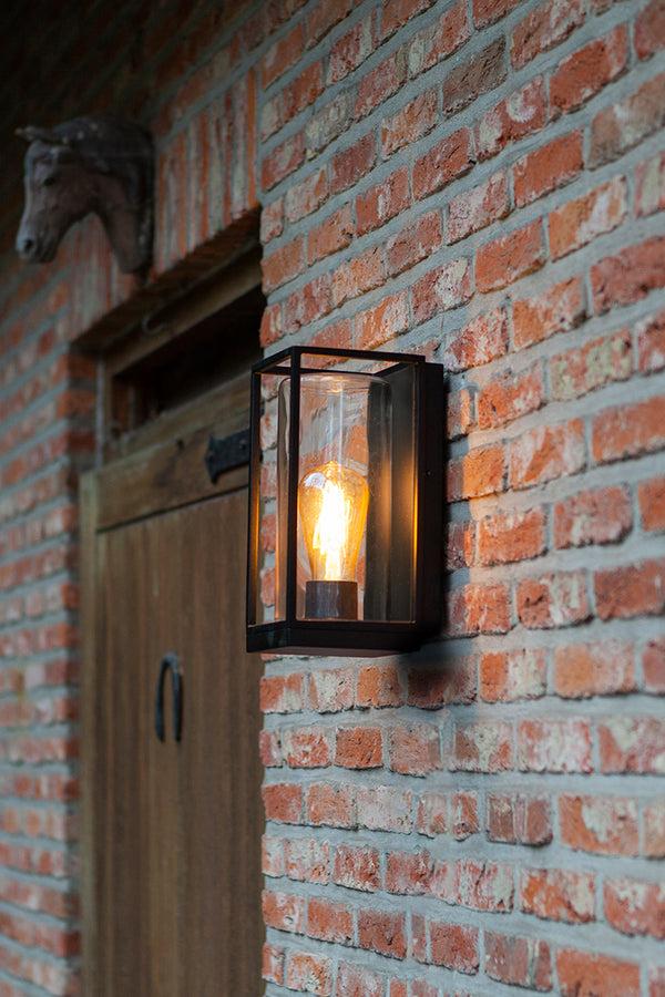 lutec LUTEC-FLAIR (MID) LED Outdoor Geometric Wall Light With Clear Glass Surround Bronze