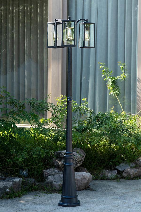 Lutec LUTEC-HIGH POST 3-Head Die-Cast Aluminum LED Outdoor Hard Wired Street Light (Head & Pole) Black