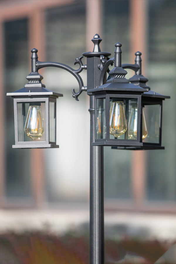 Lutec LUTEC-HIGH POST 3 Square-Head Die-Cast Aluminum LED Outdoor Hard Wired Street Light (Head & Pole) Black