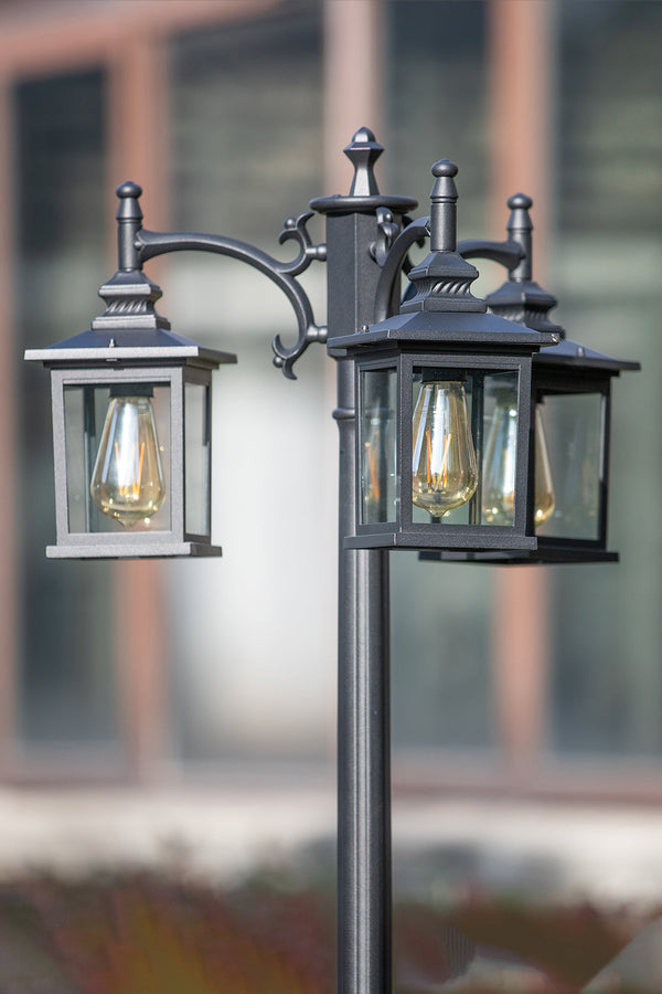 Lutec LUTEC-HIGH POST 3 Square-Head Die-Cast Aluminum LED Outdoor Hard Wired Street Light (Head & Pole) ‎Black