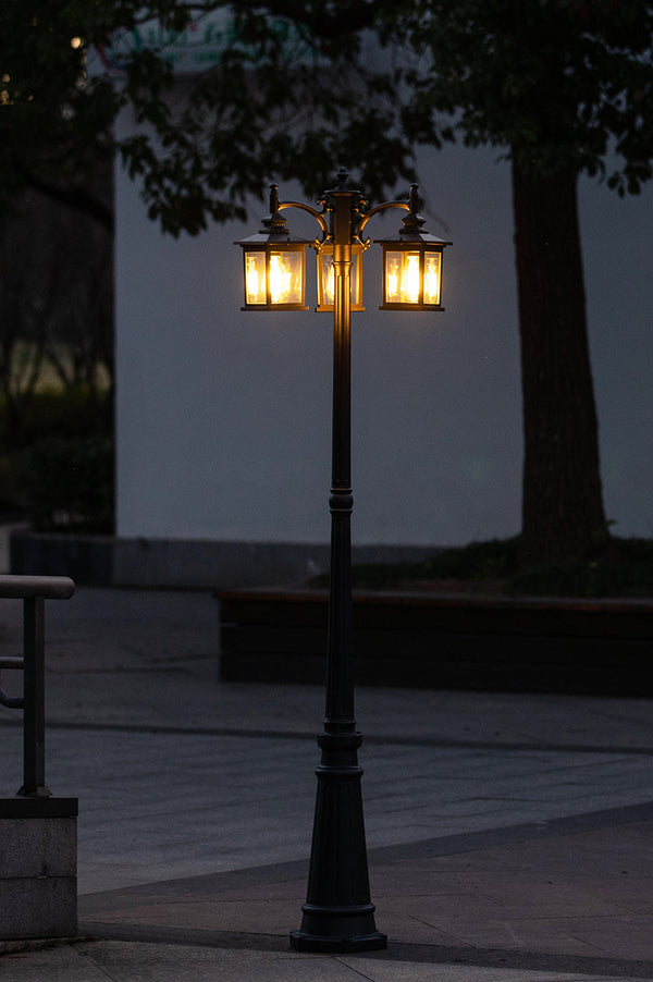 Lutec LUTEC-HIGH POST 3 Square-Head Die-Cast Aluminum LED Outdoor Hard Wired Street Light (Head & Pole) ‎Black