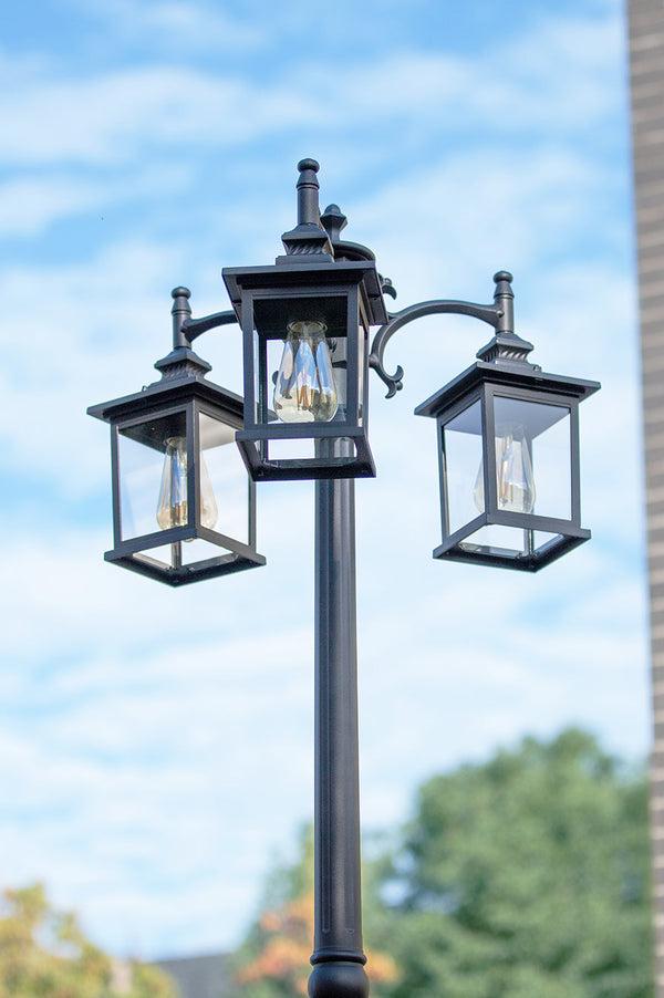 Lutec LUTEC-HIGH POST 3 Square-Head Die-Cast Aluminum LED Outdoor Hard Wired Street Light (Head & Pole) Black