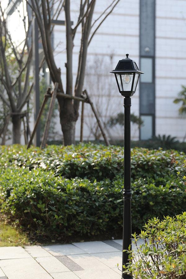 lutec LUTEC- One-Trapezoid-Head Die-Cast Aluminum LED Outdoor Solar Street Light (Head & Pole) Dusk to Dawn. Black(Bulbs Included)