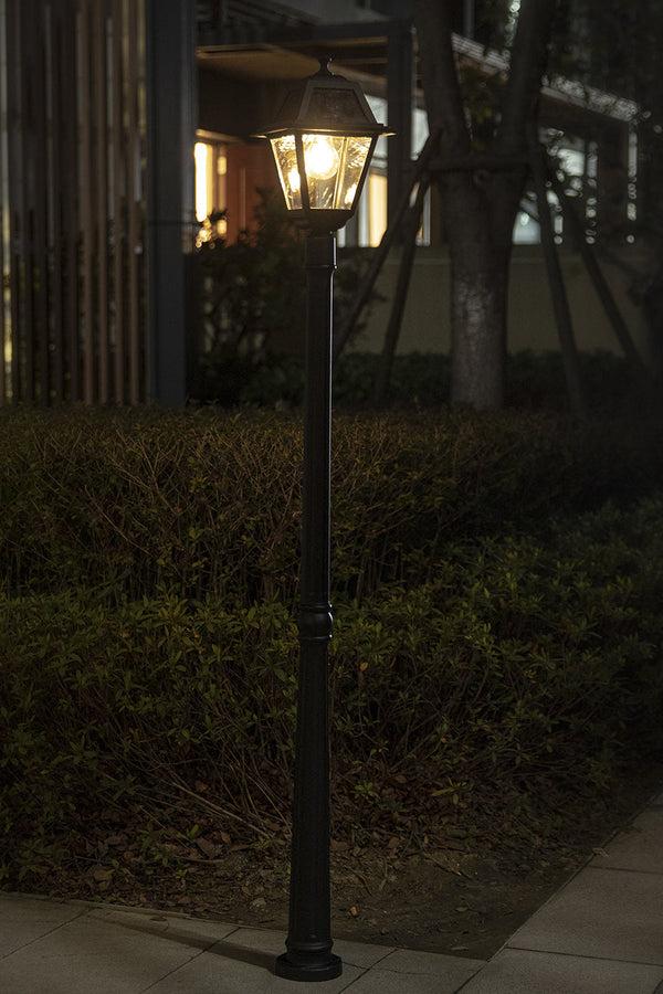 Lutec LUTEC- One-Trapezoid-Head Die-Cast Aluminum LED Outdoor Solar Street Light (Head & Pole) Dusk To Dawn. Black(Bulbs Included)