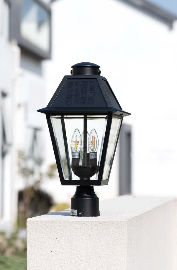 Lutec LUTEC Outdoor Solar Lamp Post Light With Motion Sensor Dusk To Dawn Waterproof Pole Light Head With Three Modes Exterior Black Solar Powered Fence Post Light Fixtures For Outside