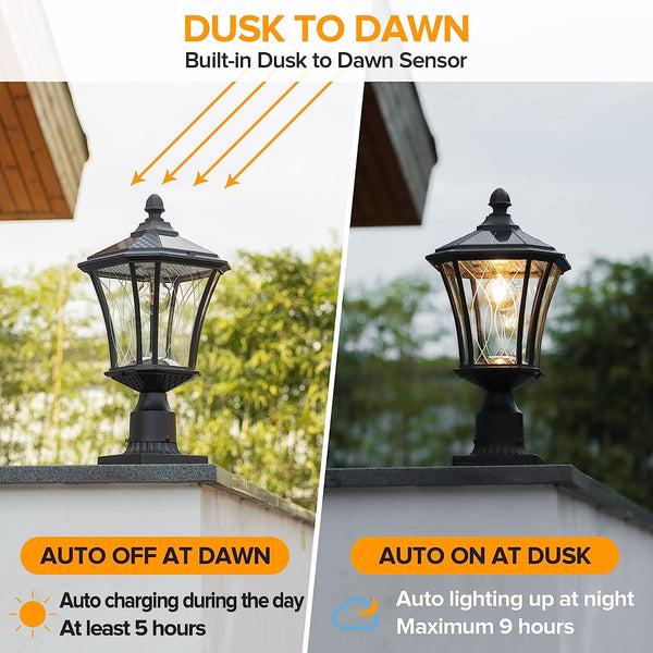 Lutec LUTEC Outdoor Solar Lamp Post Light With Pier Mount Base Dusk To Dawn Waterproof Pole Light Head With Patterned Glass Exterior Black Solar Powered Fence Post Light Fixtures For Outside
