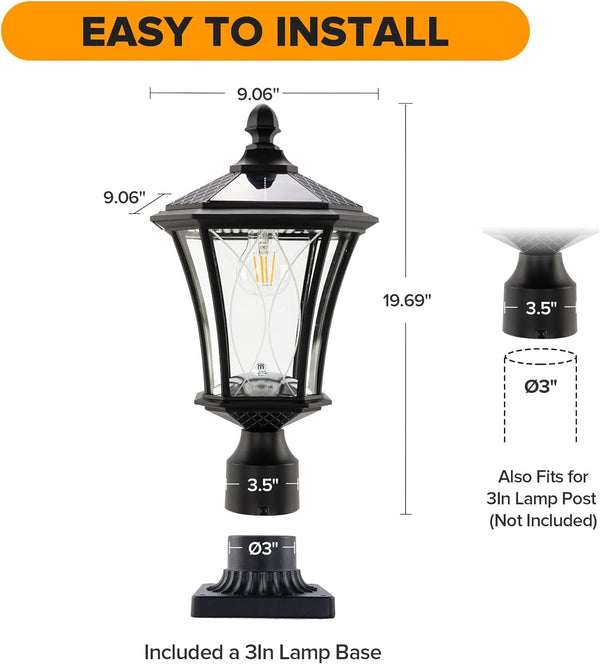 Lutec LUTEC Outdoor Solar Lamp Post Light With Pier Mount Base Dusk To Dawn Waterproof Pole Light Head With Patterned Glass Exterior Black Solar Powered Fence Post Light Fixtures For Outside