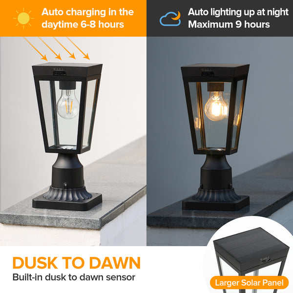 Lutec LUTEC Outdoor Solar Lamp Post Light With Pier Mount Base Dusk To Dawn Waterproof Post Light Fixtures Black Solar Powered Aluminum Post Lights For Outside