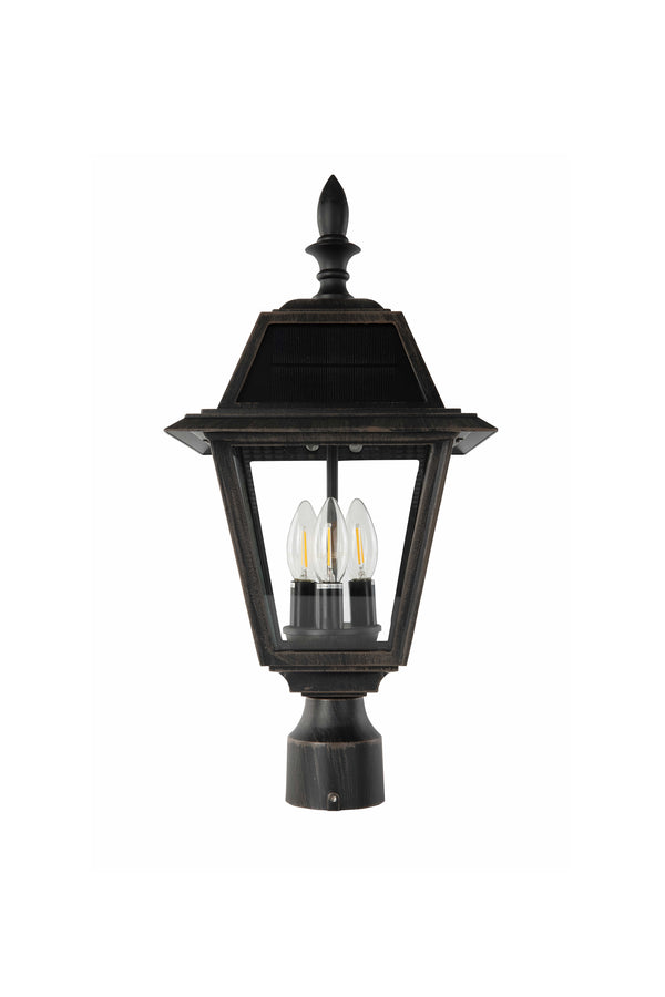 Lutec LUTEC - Outdoor Solar Post Light With 4 Pcs Glass. Dusk To Dawn 300LM 3 X E12 Bulb Brown