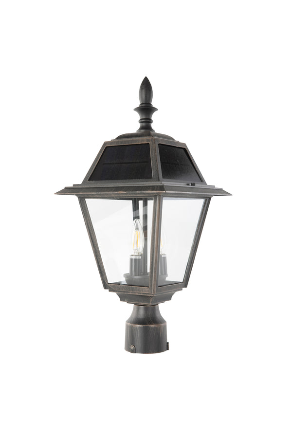 lutec LUTEC - Outdoor Solar Post Light with 4 Pcs Glass. Dusk to Dawn 300LM 3 x E12 bulb Brown