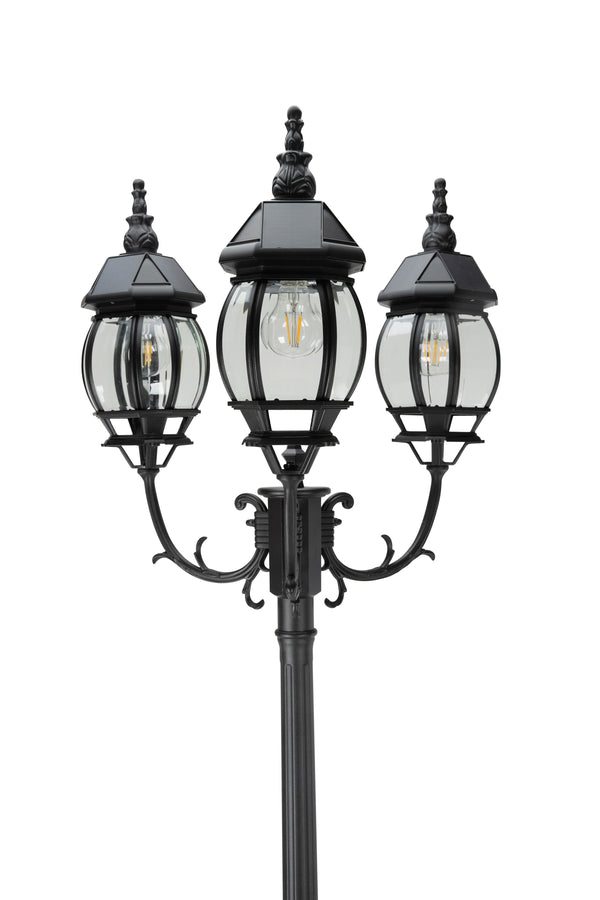Lutec LUTEC - Outdoor Solar Post Light With Triple-Head Dusk To Dawn Aluminium Vintage Street Lights For Lawn Pathway Garden Black Light Pole With Clear Glass Panels(Bulbs Included)