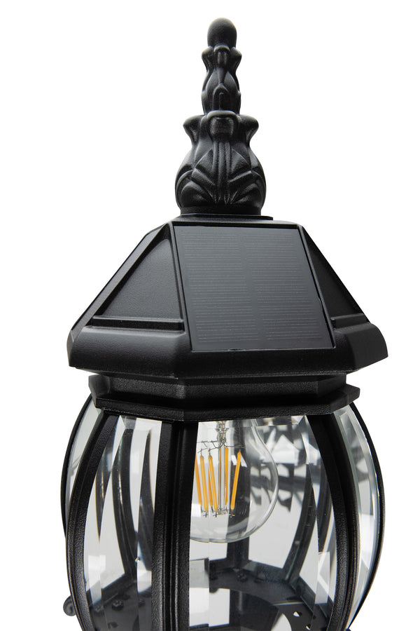Lutec LUTEC - Outdoor Solar Post Light With Triple-Head Dusk To Dawn Aluminium Vintage Street Lights For Lawn Pathway Garden Black Light Pole With Clear Glass Panels(Bulbs Included)