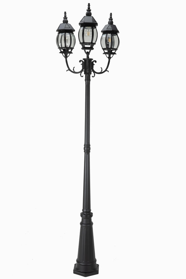 lutec LUTEC - Outdoor Solar Post Light with Triple-Head Dusk to Dawn Aluminium Vintage Street Lights for Lawn Pathway Garden Black Light Pole with Clear Glass Panels(Bulbs Included)