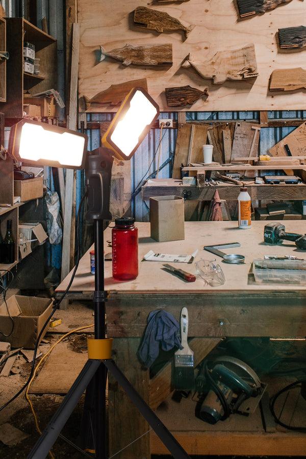 Lutec LUTEC Peri 6290 Max 11000 Lumen 38 Watt Dual-Head LED Work Light With Telescoping Tripod Adjustable Work Light With Stand Rotating Waterproof Lamps