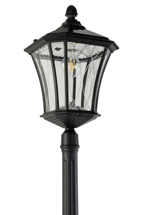 Lutec LUTEC-Single Head Outdoor Solar Post Light Dusk To Dawn 200LM 2700K 3.7V Up To 8hour Runtime Black(Head+Post)