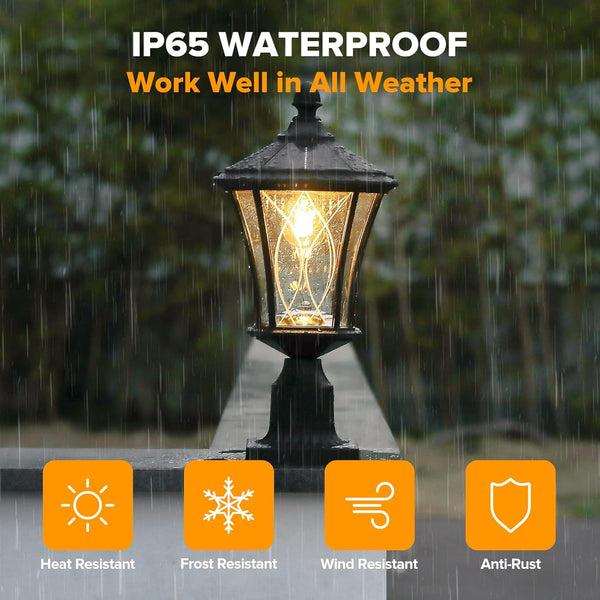 Lutec LUTEC-Single Head Outdoor Solar Post Light With Pier Mount Base Dusk To Dawn 200LM 2700K 3.7V Up To 8hour Runtime Black(Head+Base)