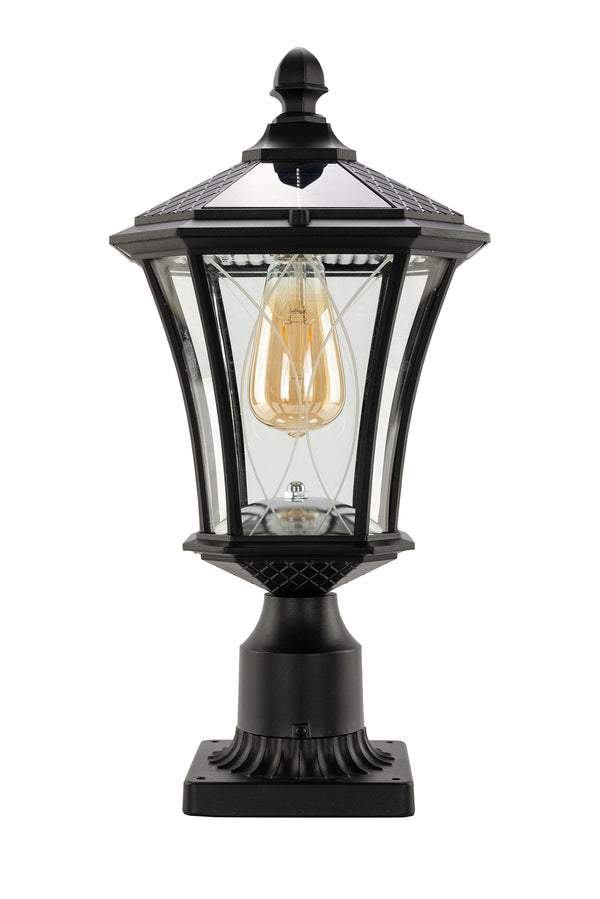 Lutec LUTEC-Single Head Outdoor Solar Post Light With Pier Mount Base Dusk To Dawn 200LM 2700K 3.7V Up To 8hour Runtime Black(Head+Base)