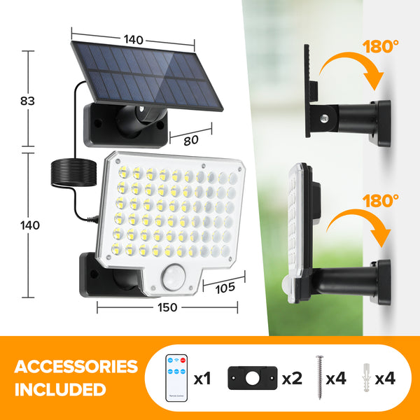 Lutec LUTEC Solar Lights Outdoor 240 LED 3000LM Solar Powered Motion Sensor Flood Lights With Remote Solar Flood Light With 3 Modes Security Lights With 16.4Ft Cable IP65 Waterproof For Yard