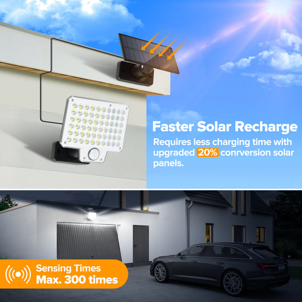 Lutec LUTEC Solar Lights Outdoor 240 LED 3000LM Solar Powered Motion Sensor Flood Lights With Remote Solar Flood Light With 3 Modes Security Lights With 16.4Ft Cable IP65 Waterproof For Yard