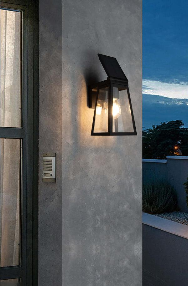Lutec LUTEC Solar Porch Light Wireless Dusk To Dawn Outdoor Wall Lights Fixture With Adjustable Solar Panel Black Wall Sconce Waterproof Exterior Lighting With Clear Glass For Entryway Garage