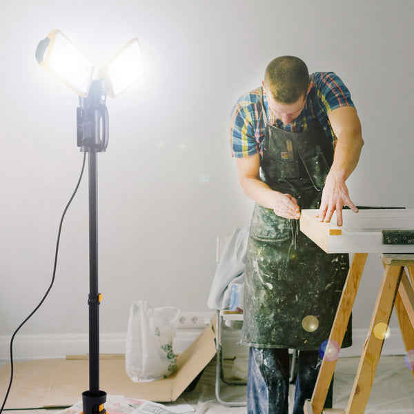 Lutec LUTEC 【Upgraded】5000K 12000 Lumen 105 Watt Dual-Head LED Work Light With Telescoping Tripod Work Light With Stand Rotating Waterproof Lamps And 8 Ft 3-Prong Power Cord